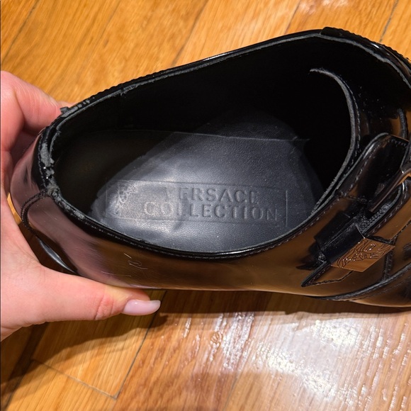 Versace Collection Shiny Black Leather Derbys Size 11 - Picture 4 of 9